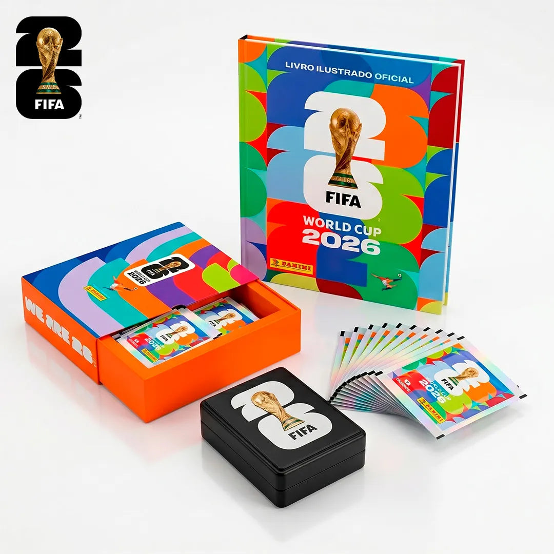 Kit Completo Oficial 24x Envelopes com Álbum, Box Premium, Porta Figurinhas Oficial FIFA World Cup 2026™
